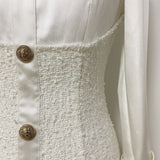 Long Sleeve Satin Tweed Patchwork Mini Dress
