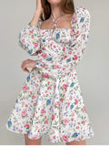 Floral Long Puff Sleeve Mini Dress