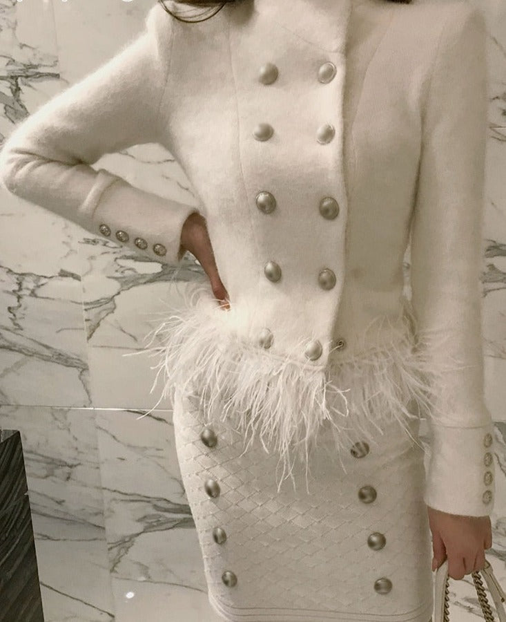 Feather Stand Collar Long Sleeve Jacket
