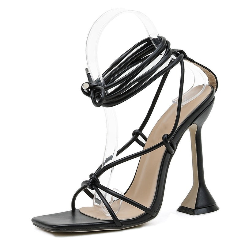 PU Lace-Up Thin High Heel Sandals