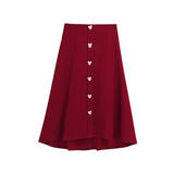 Women Red Midi A Line Skirt Streetwear