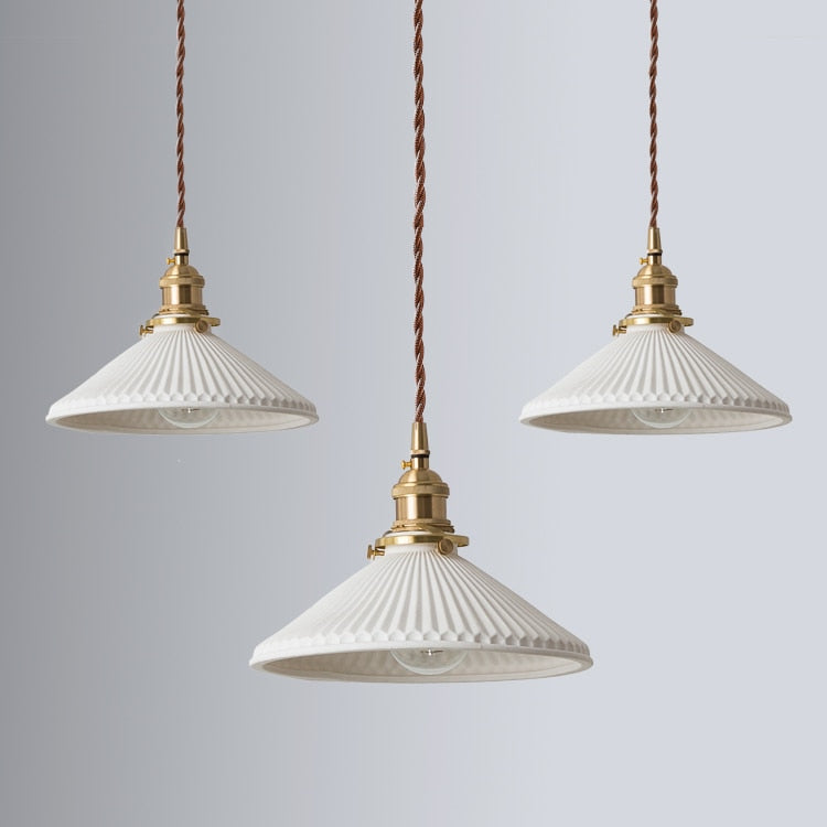 White Ceramic Brass Pendant Lights Fixtures