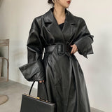Long Oversized Leather Trench Coat