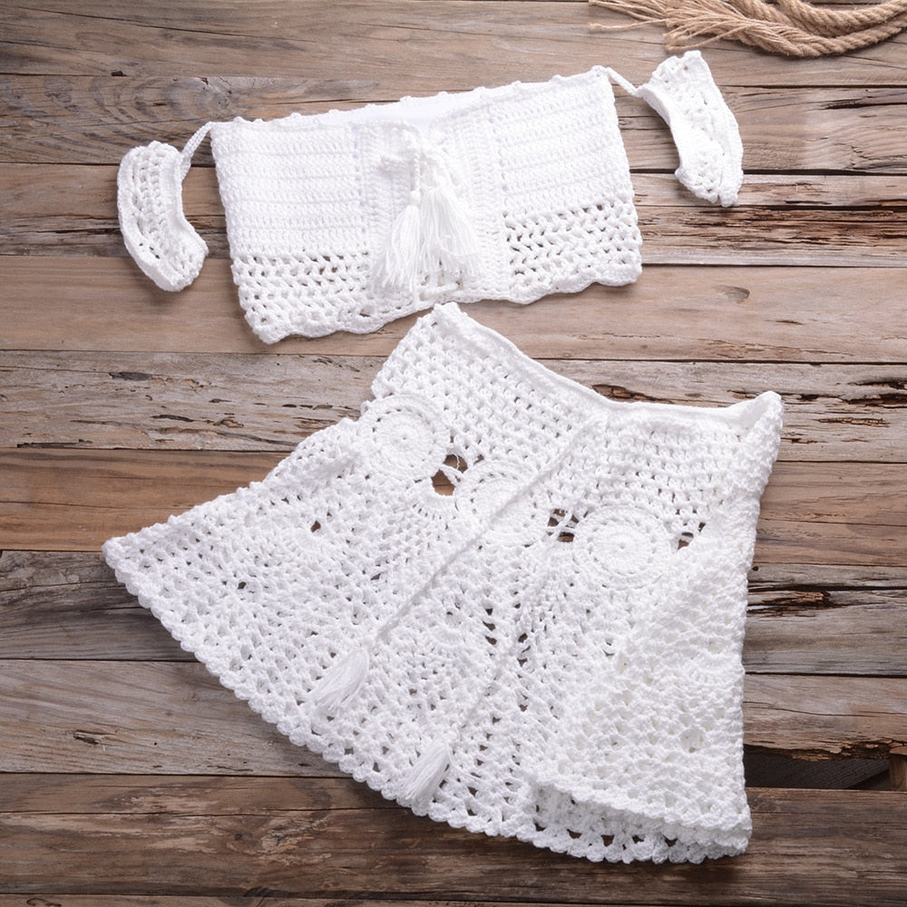Crochet Hand Knitted Top & Mini Skirt Set