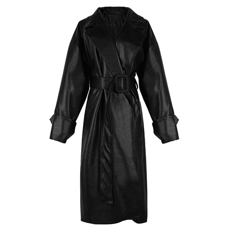 Long Oversized Leather Trench Coat