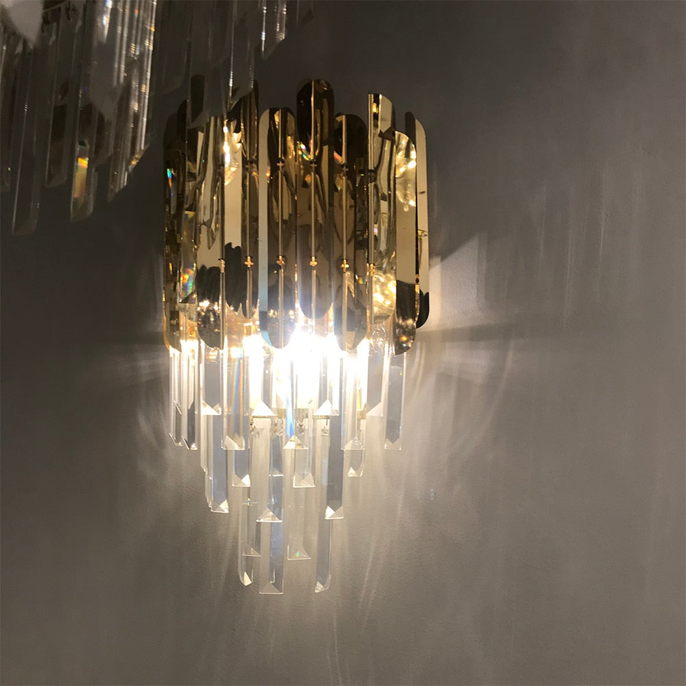 Modern Gold Crystal LED Wall Light for Bedroom and Living Room Décor