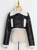Patchwork PU Leather Short Jacket