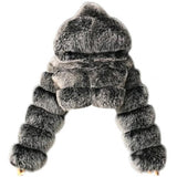 Faux Fur Fluffy Zip Hooded Short Jacket