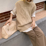 Turtleneck Twist Sleeveless Knitted Pullover