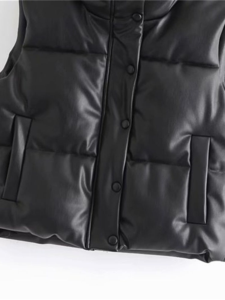 Leather Cotton Pocket Padded Waistcoat