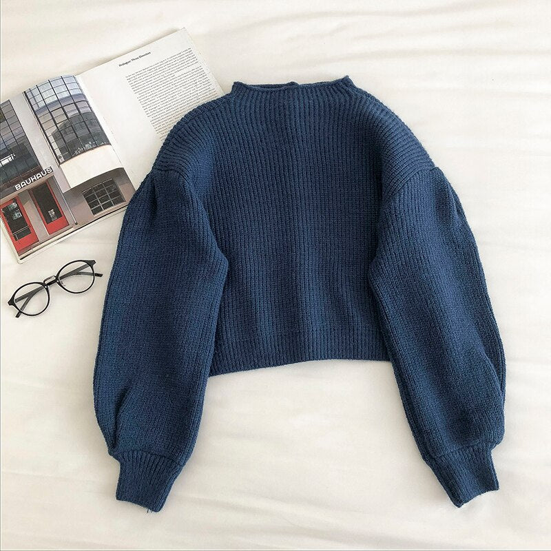 Turtleneck Single-Breasted knit Cardigan