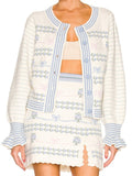 Knitted Front Slit Wave Hem Mini Skirt Set