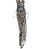 Zebra Print Hollow Out Side Slit Maxi Dress