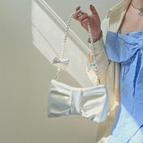 Pearl Bow Soft PU Leather Handbag