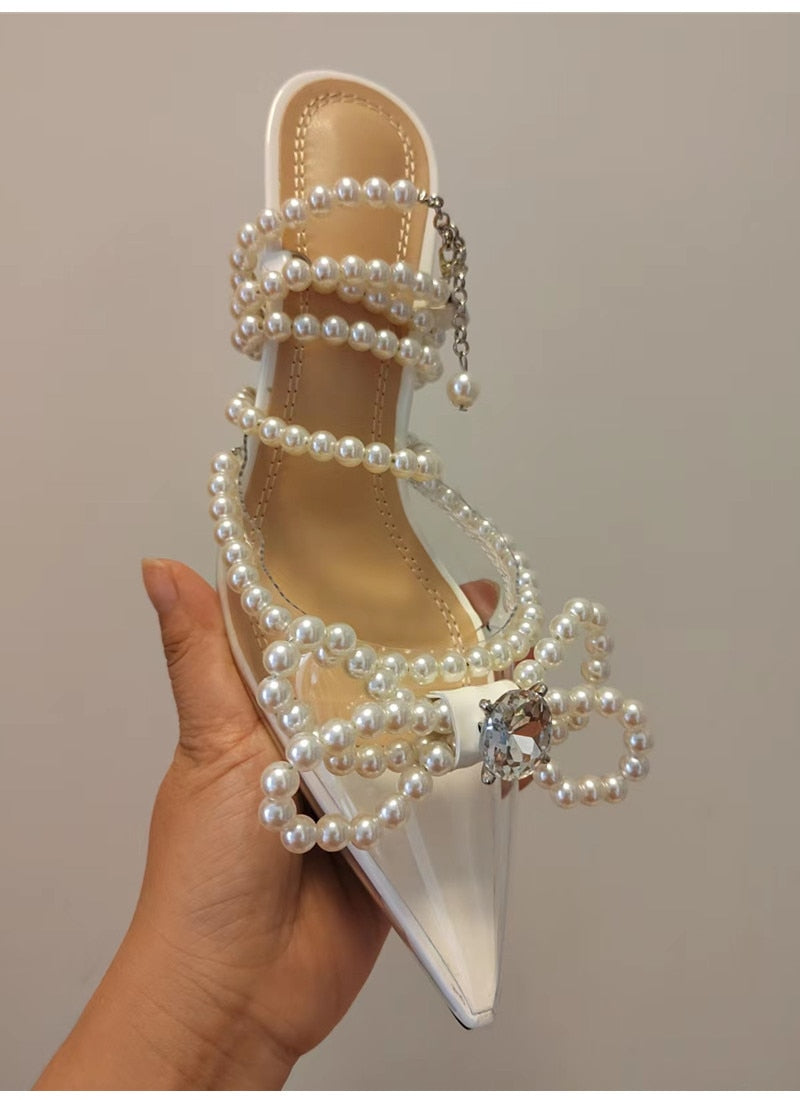 Pearl Bow Strap Heels
