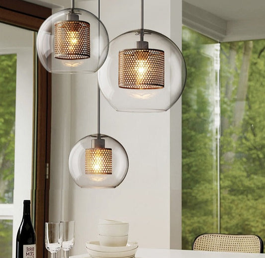 Glass Pendant Sliver Bronze Hanging Lamp Loft Luminaire