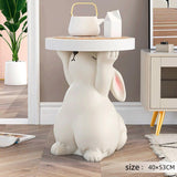 Rabbit Statue Round Side Tables Living Room Sofa Corner Table