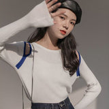 Knitted Round Neck Hollow Out Pullover