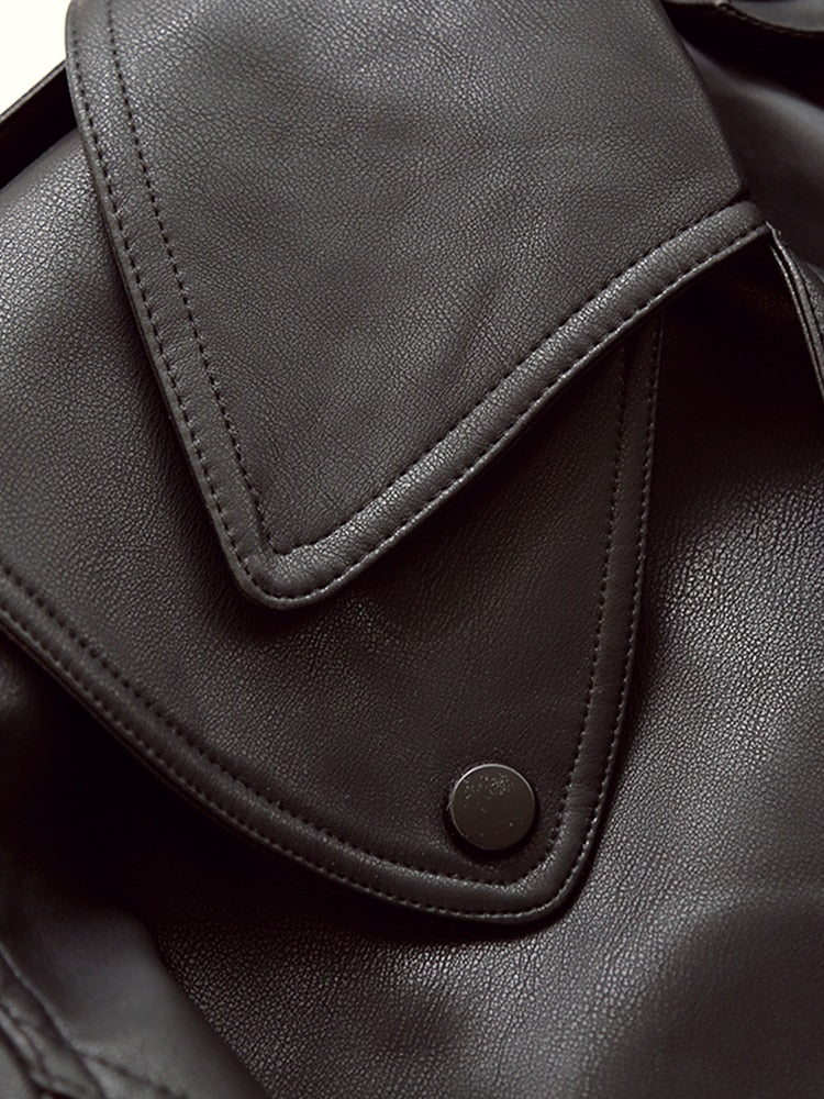 Faux Leather Turndown Collar Short Jacket