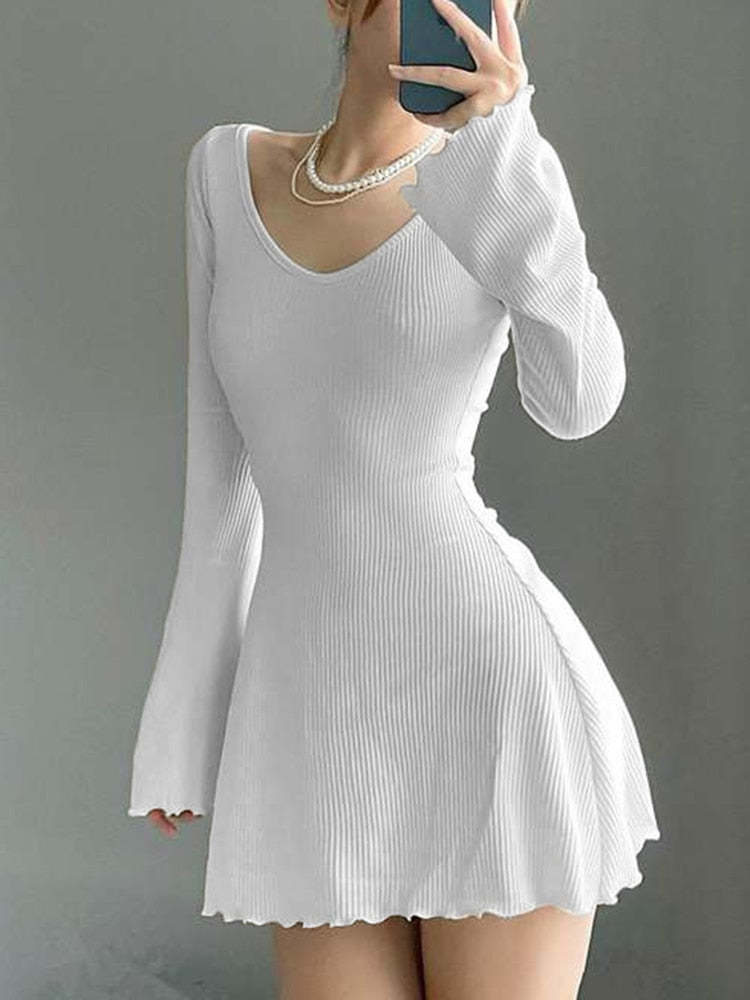 Long Bell Sleeve A-Line Mini Dress