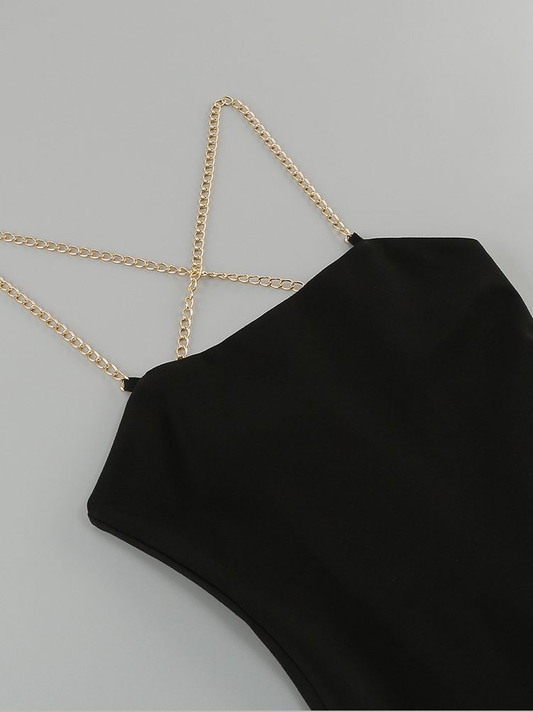 Strapless Chain Backless Black Maxi Dress