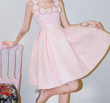 Pink Flower Spaghetti Strap Slash-Neck Mini Dress For Women