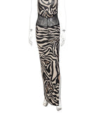 Zebra Print Hollow Out Side Slit Maxi Dress