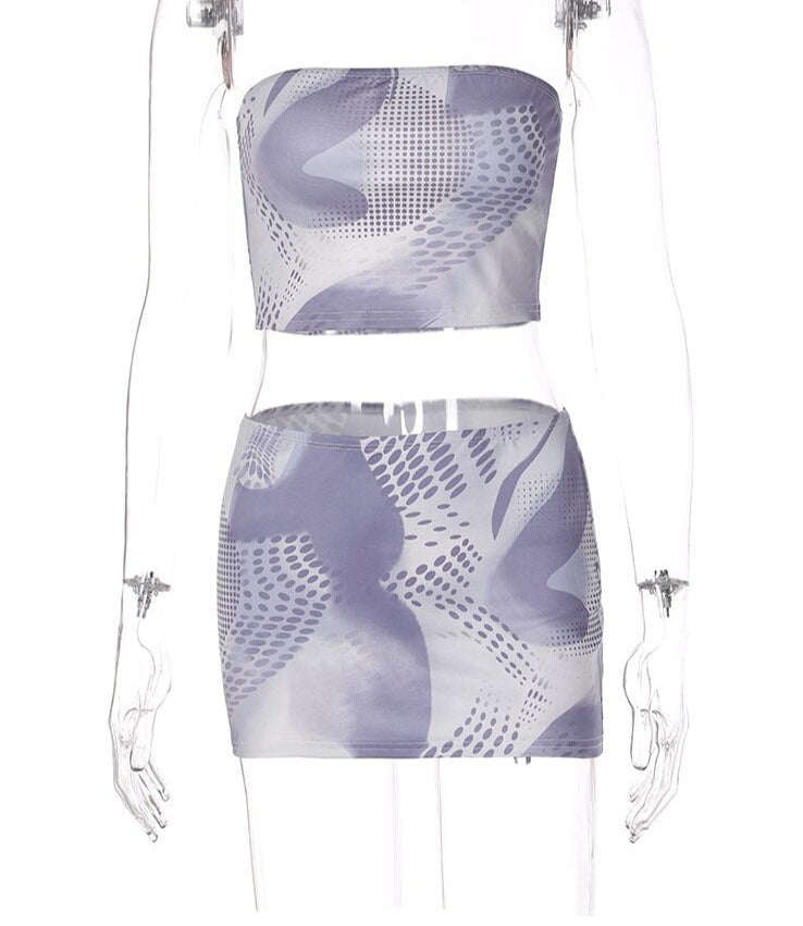 Tie Dye Print Top & Mini Skirt Set