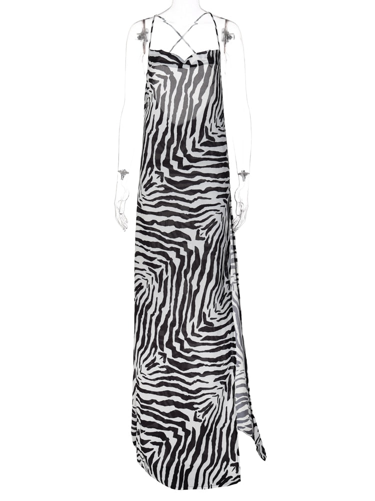 Zabra Printed Strap Split Maxi Dress