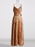 Satin Leopard Print Belt Maxi Dress