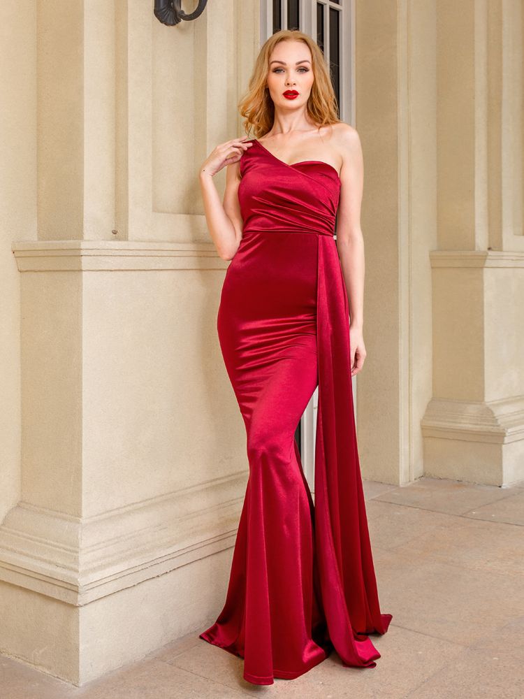 Missord One Shoulder Padded Bra Maxi Dress Women's Evening 2022 Party Dress  Grown With Ribbon Royal Red Draped Long Ele