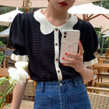 Patchwork Puff Sleeve Stretchy Top