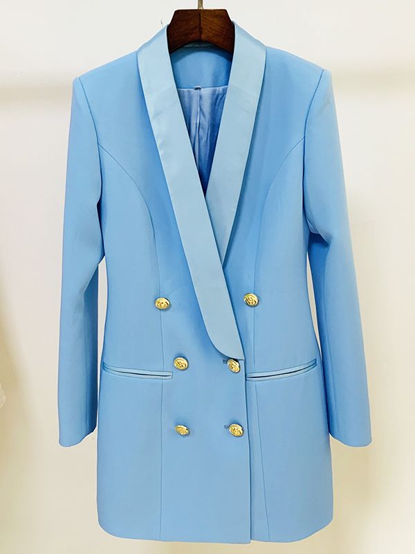 Satin Double Breasted Notched Collar Blazer
