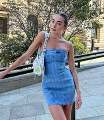 Denim Open Back Bodycon Tube Mini Dress