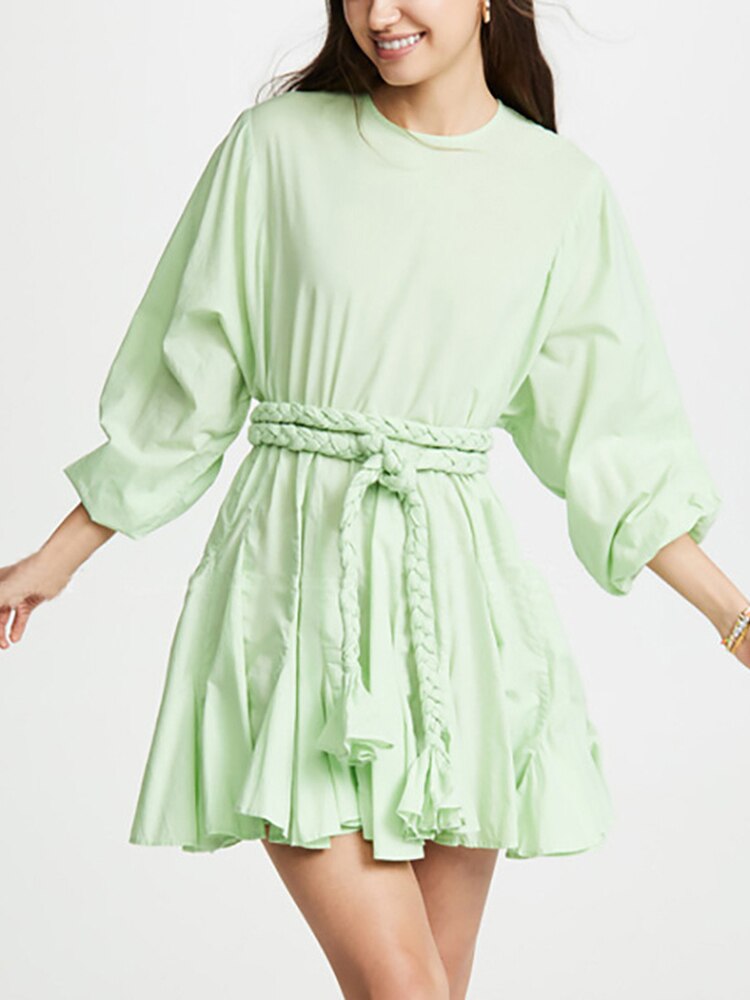 Long Lantern Sleeve Bow A Line Dress