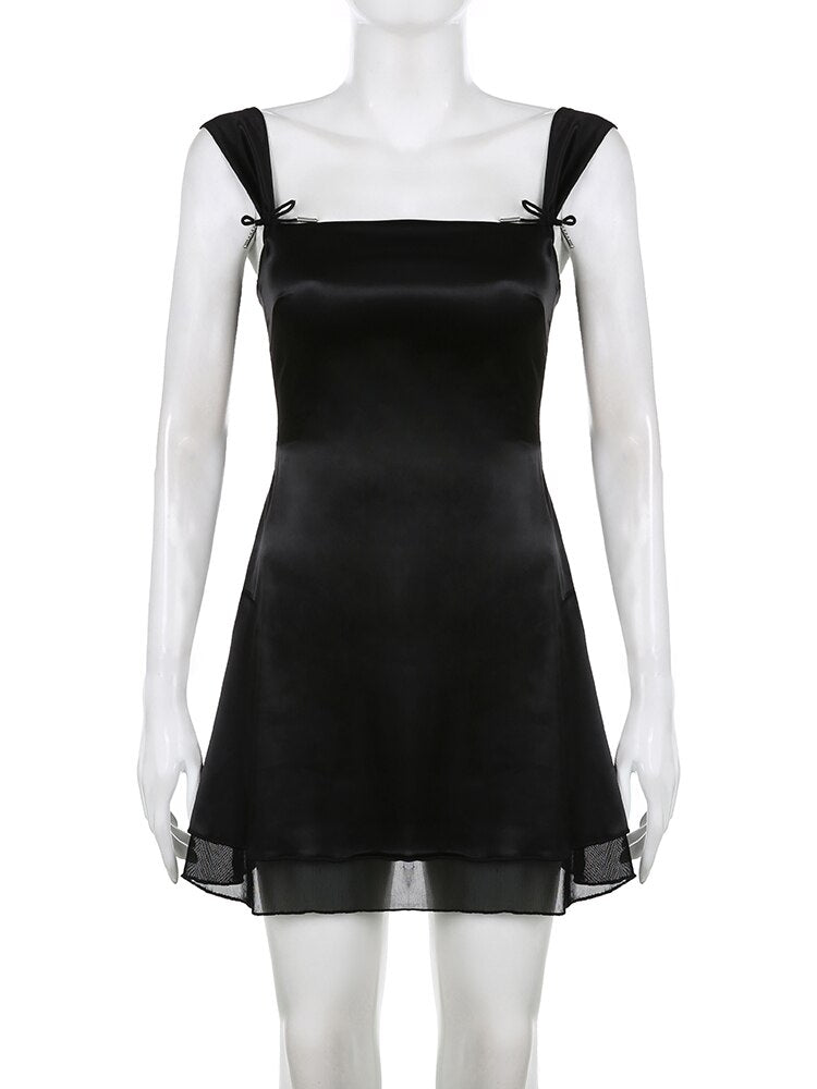 Square Collar Black Mini Dress