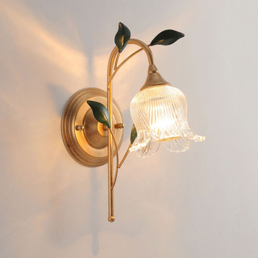 French Pastoral Wall Lamp Golden Branch Green Leaf Light Led Sconce