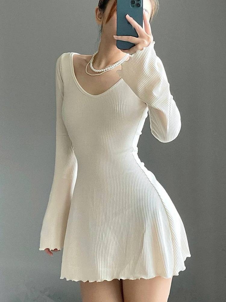 Long Bell Sleeve A-Line Mini Dress