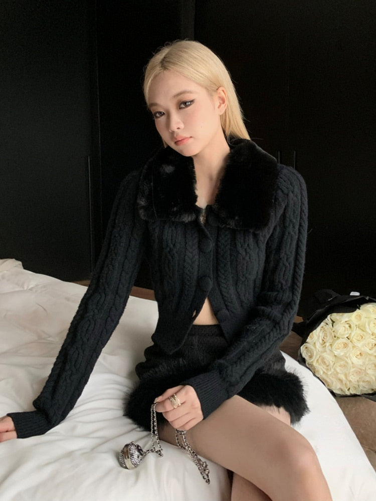 Knitted Fur Long Sleeve Sweater