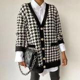 Houndstooth V-neck Knitted Sweater