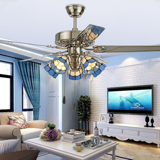 Stainless Steel Ceiling Fan Lamp Remote Control 5 Blades