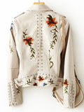 Floral Embroidery Faux Leather Biker Jacket