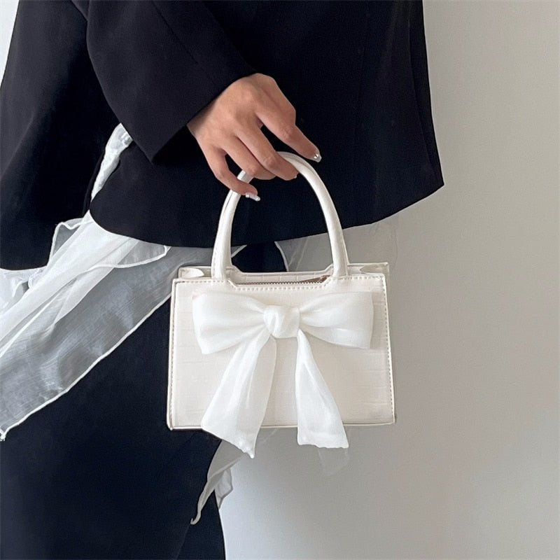 Solid Bowknot Square Hand Bag