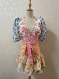 Puff Sleeve Floral Ruffle Mini Dress