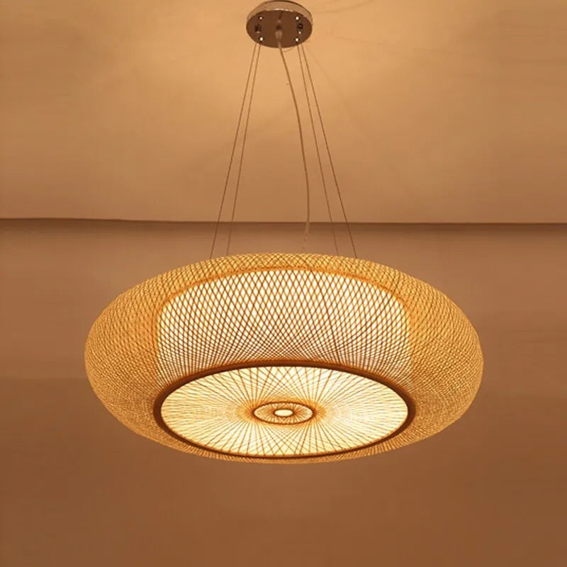 Hand-Knitted Bamboo Led Hanging Light For Home Decor