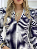 Striped Button Puffed Sleeve Shirt Dress