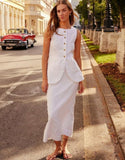 White Cotton Buttoned Top And Maxi Skirt Two Piece Set