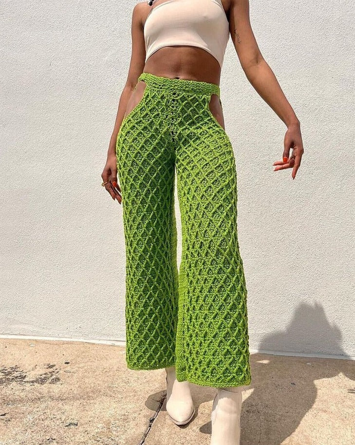 Knitted Hollow Out Stretchy Long Trouser