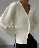 V-Neck Solid Single Breasted Long Sleeve Cardigan