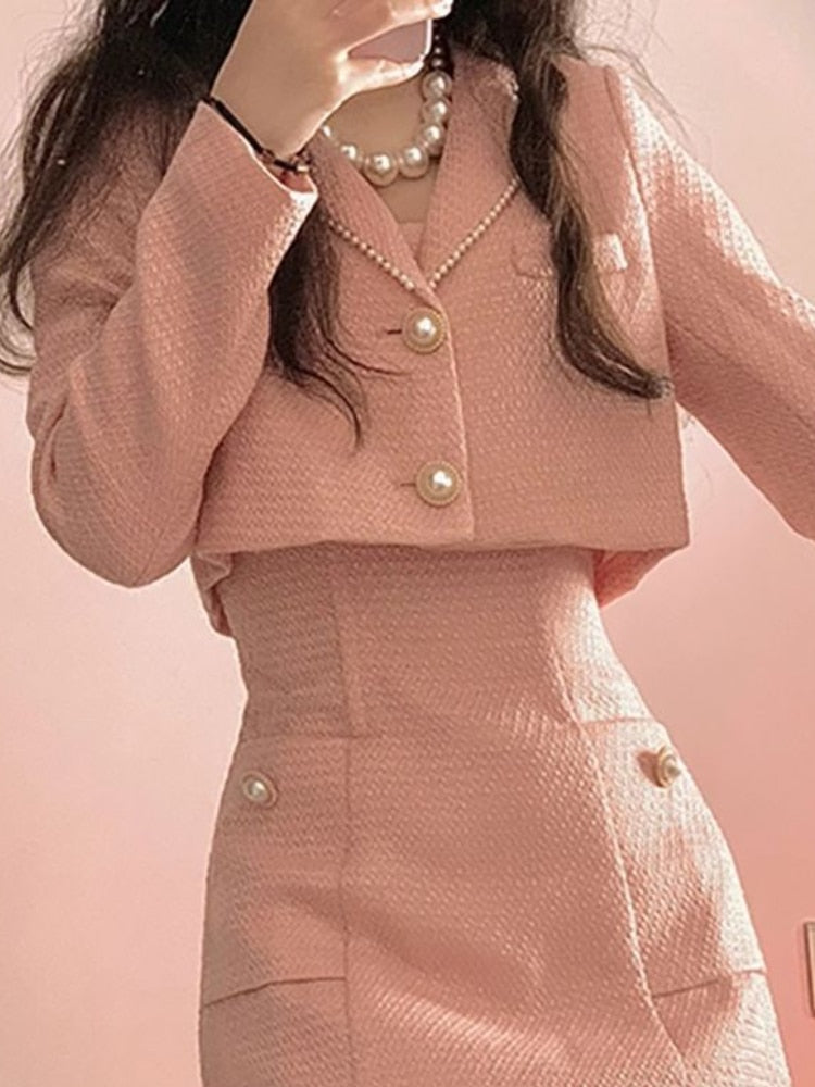 Pink Balzer Coat & Strap Mini Dress Set